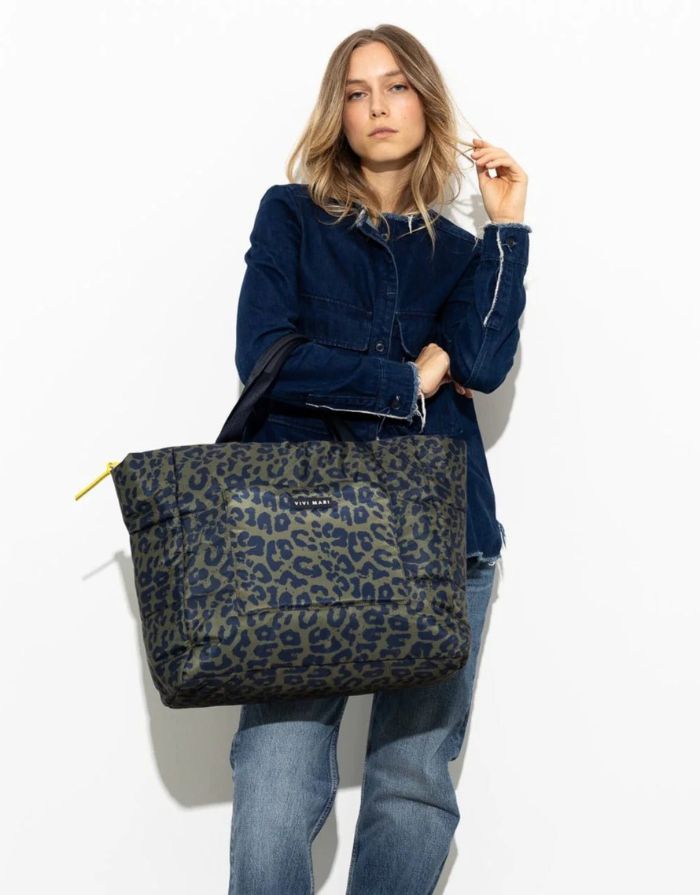 Padded Tote Bag Large I Leo Splashes Navy/Olive