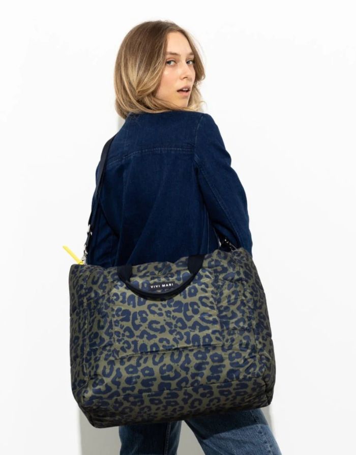 Padded Tote Bag Large I Leo Splashes Navy/Olive