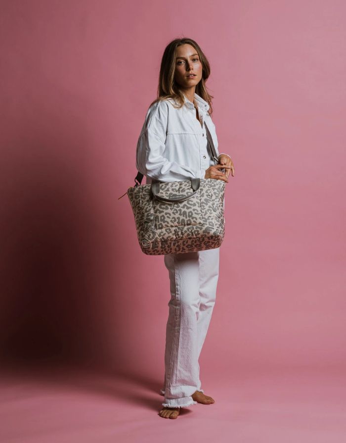 Padded Tote Bag Medium I Leo Splashes Grey/Sand