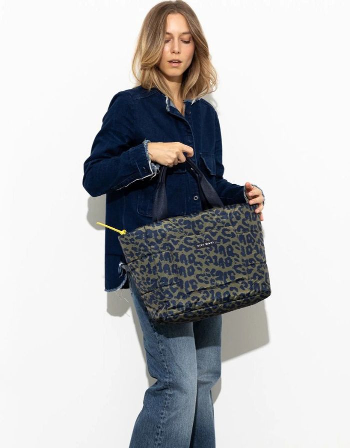 Padded Tote Bag Medium I Leo Splashes Navy/Olive