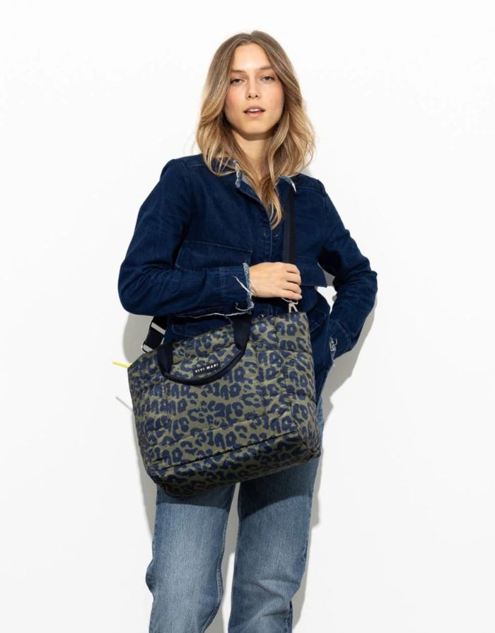 Padded Tote Bag Medium I Leo Splashes Navy/Olive