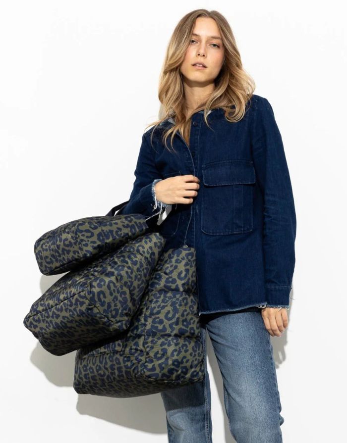 Padded Tote Bag Medium I Leo Splashes Navy/Olive