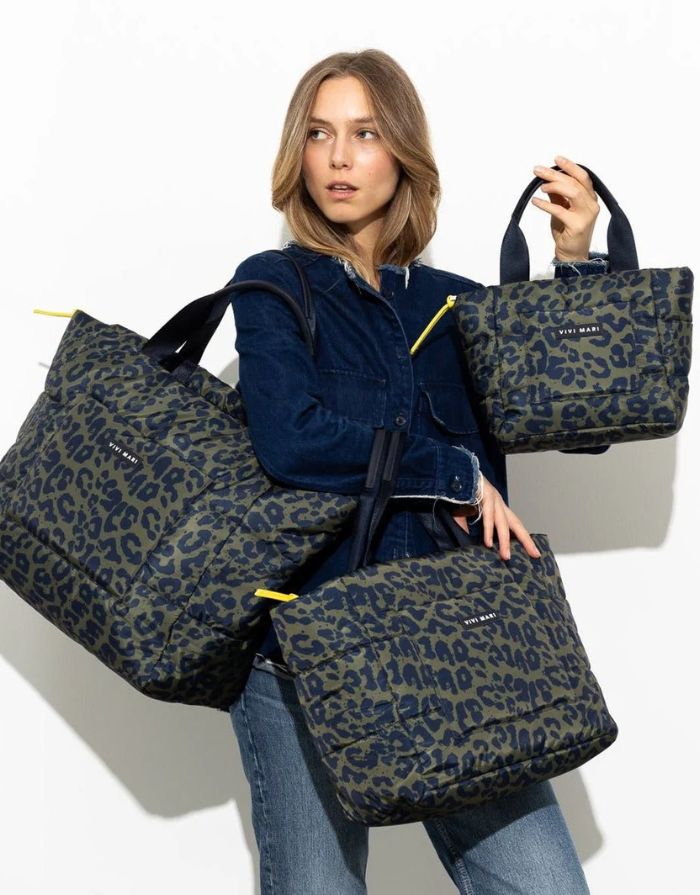 Padded Tote Bag Medium I Leo Splashes Navy/Olive