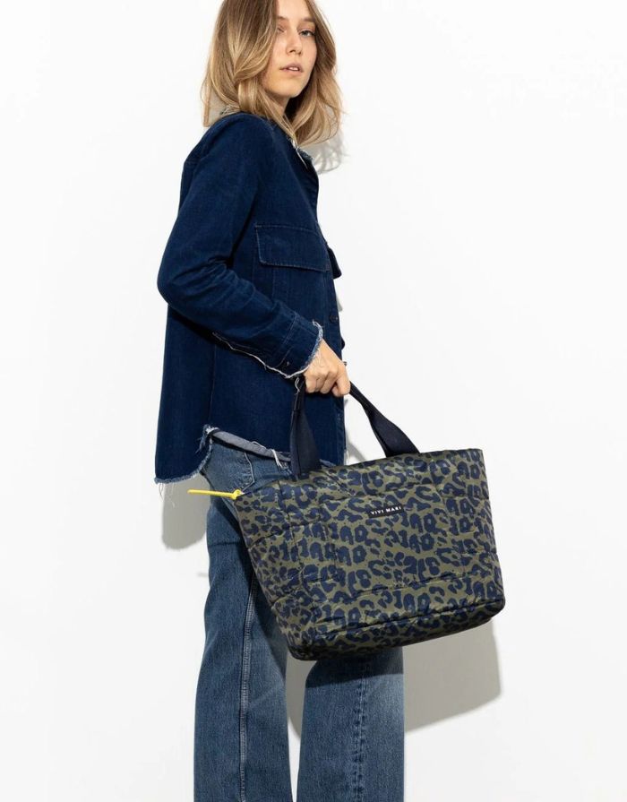 Padded Tote Bag Medium I Leo Splashes Navy/Olive
