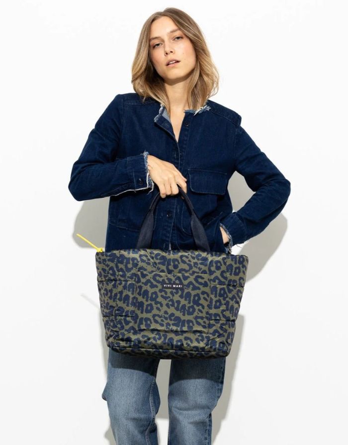 Padded Tote Bag Medium I Leo Splashes Navy/Olive