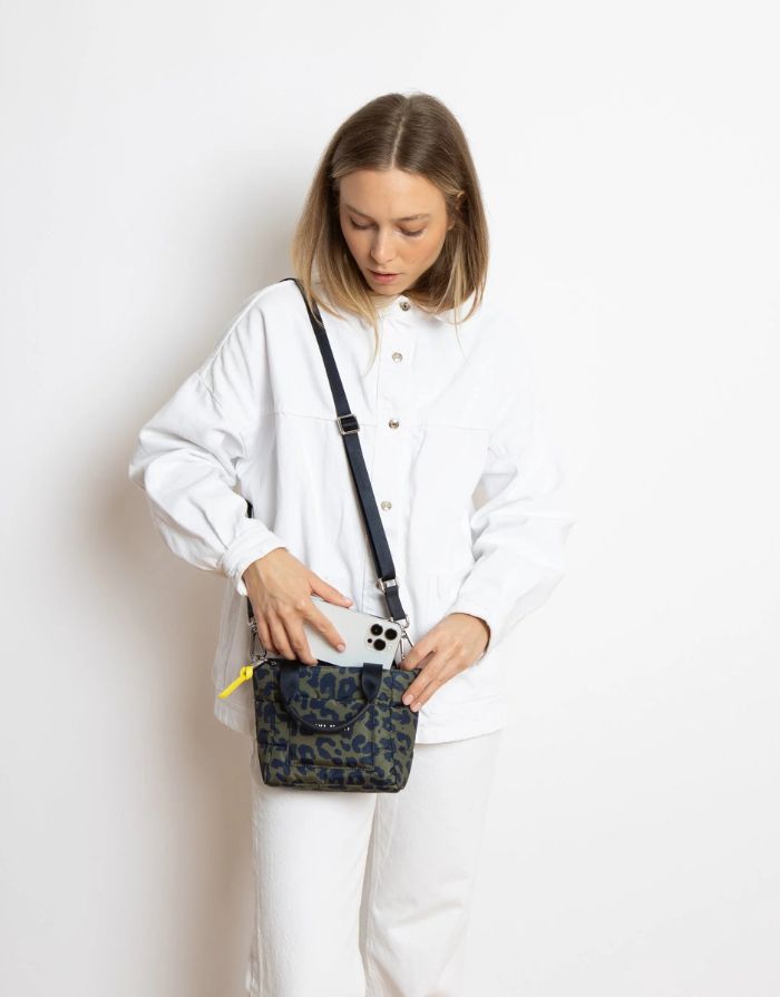 Padded Tote Bag Mini I Leo Splashes Navy/Olive