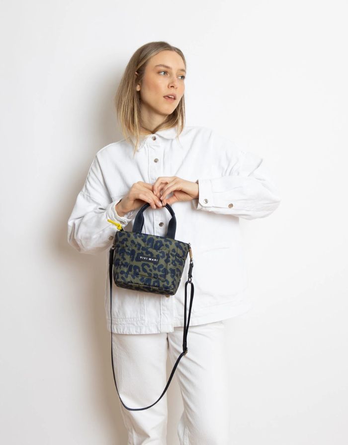 Padded Tote Bag Mini I Leo Splashes Navy/Olive