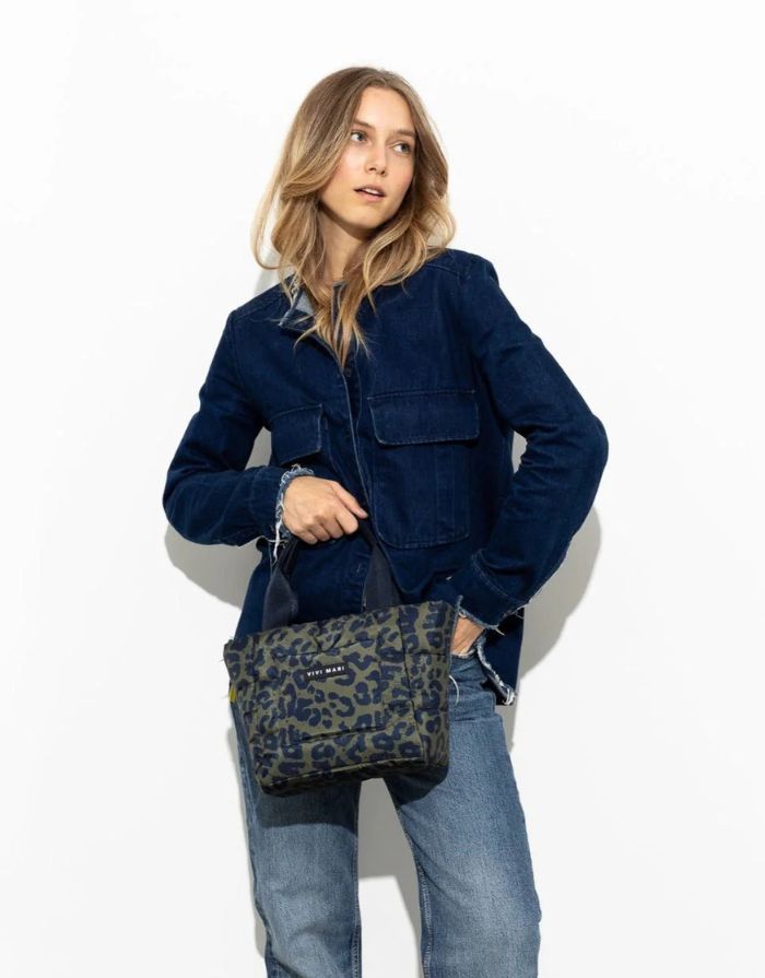 Padded Tote Bag Small I Leo Splashes Navy/Olive