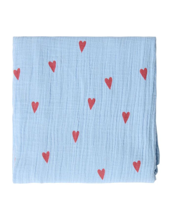 Musselin Swaddle 120 x 120cm I Light Blue Hearts
