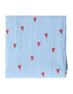 Musselin Swaddle 120 x 120cm I Light Blue Hearts