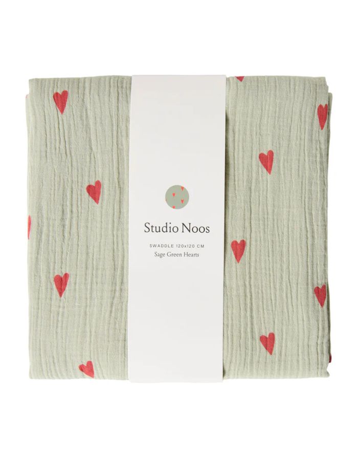 Musselin Swaddle 120 x 120cm I Sage Green Hearts