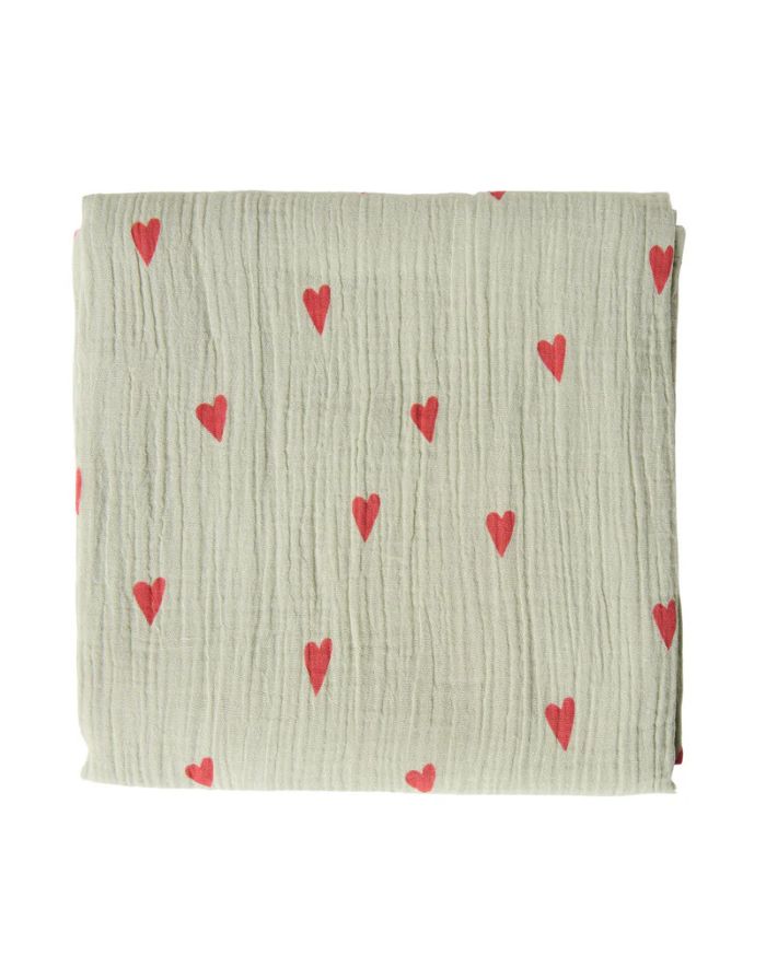 Musselin Swaddle 120 x 120cm I Sage Green Hearts