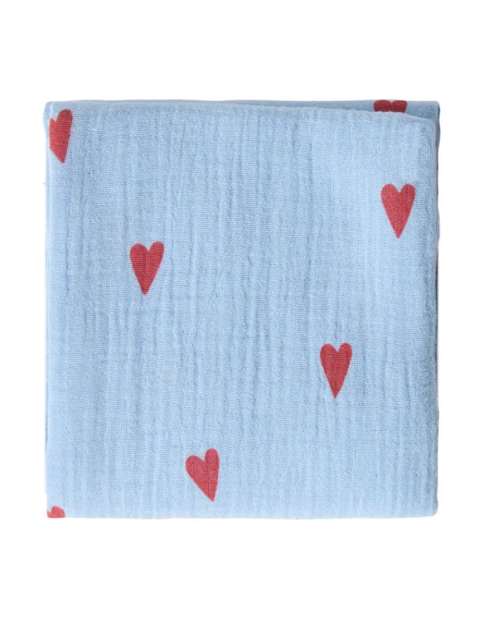 Musselin Swaddle 70x70cm I Light Blue Hearts