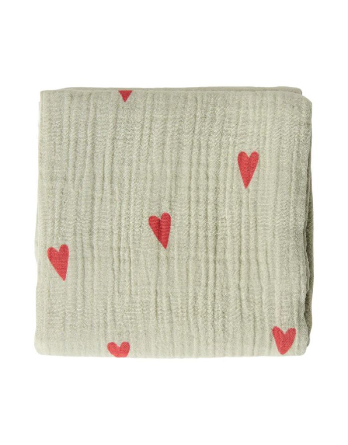 Musselin Swaddle 70x70cm I Sage Green Hearts