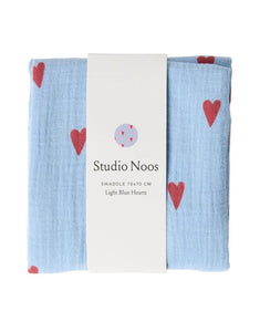 Musselin Swaddle 70x70cm I Light Blue Hearts