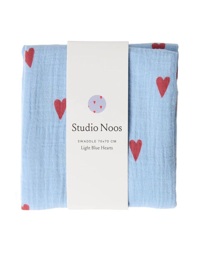 Musselin Swaddle 70x70cm I Light Blue Hearts