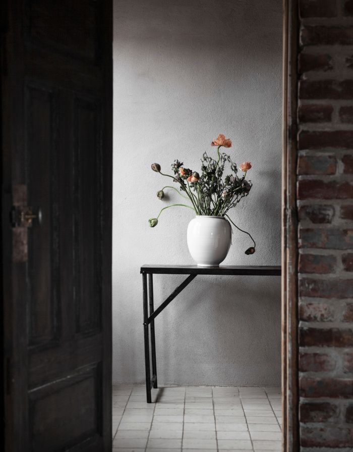 Vase Steingut  H 33cm I Weiß Glasiert