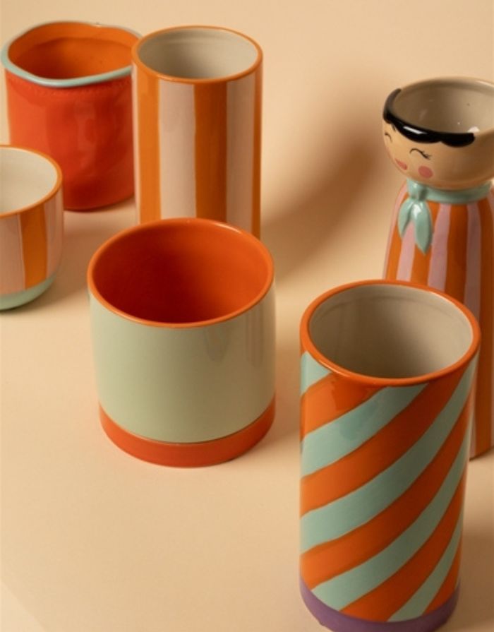 Vase Streifen I Orange/Hellrot