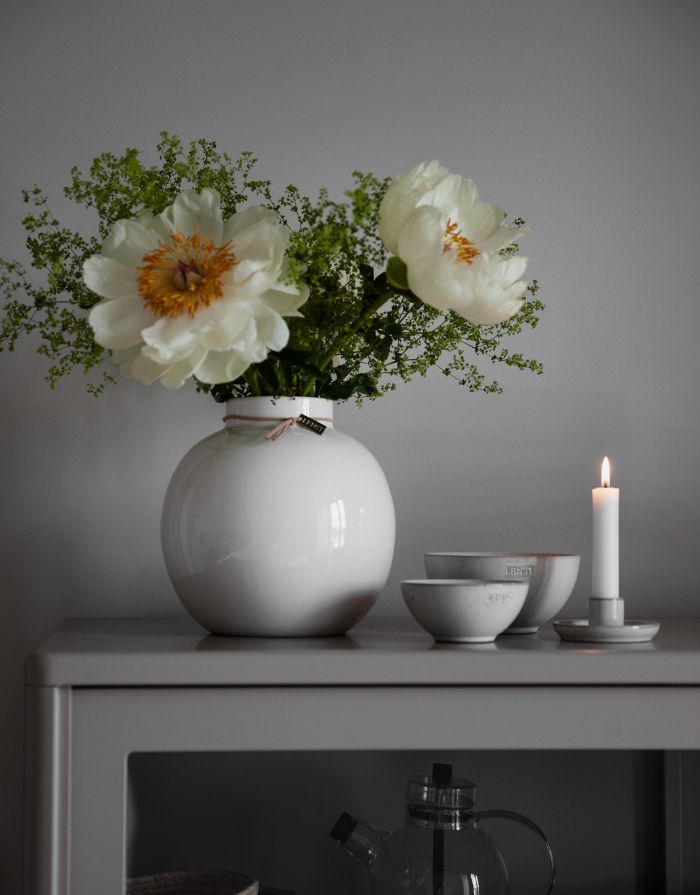 Vase Steingut Rund ø21cm I Weiß Glasiert