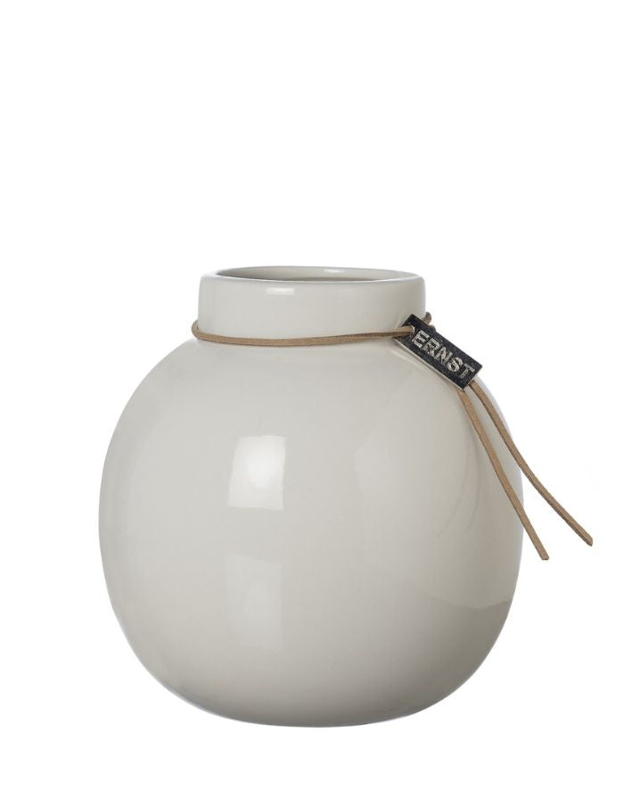 Vase Steingut Rund ø13cm I Weiß Glasiert