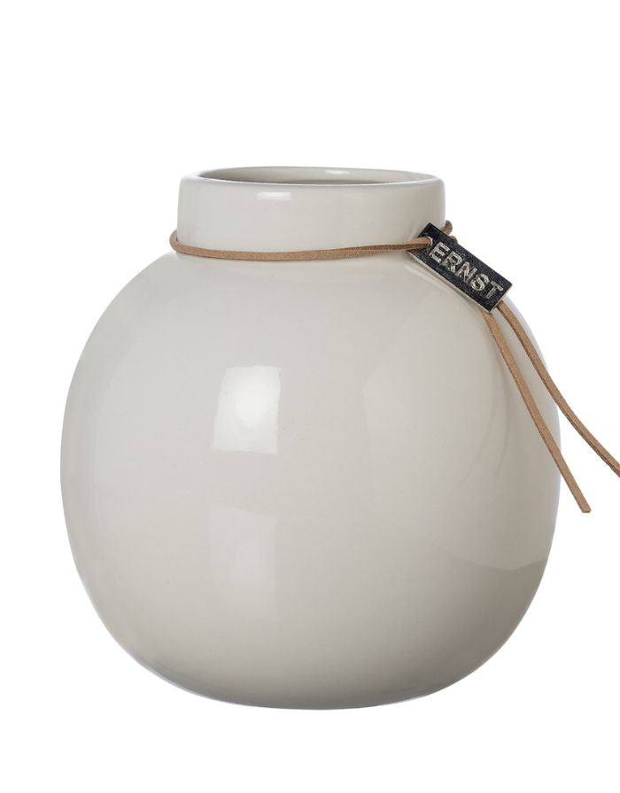 Vase Steingut Rund ø21cm I Weiß Glasiert