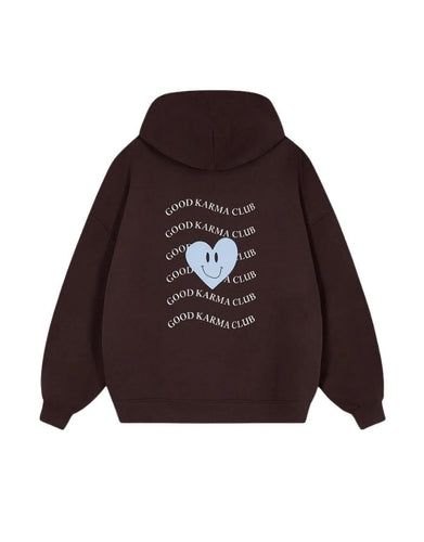 OH APRIL Hoodie Boyfriend Good Karma Wave in Truffle – oversized geschnittener Kapuzenpullover aus Baumwollmix mit Stickerei und Rückenprint.
