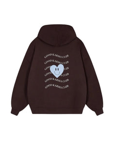 OH APRIL Hoodie Boyfriend Good Karma Wave in Truffle – oversized geschnittener Kapuzenpullover aus Baumwollmix mit Stickerei und Rückenprint.