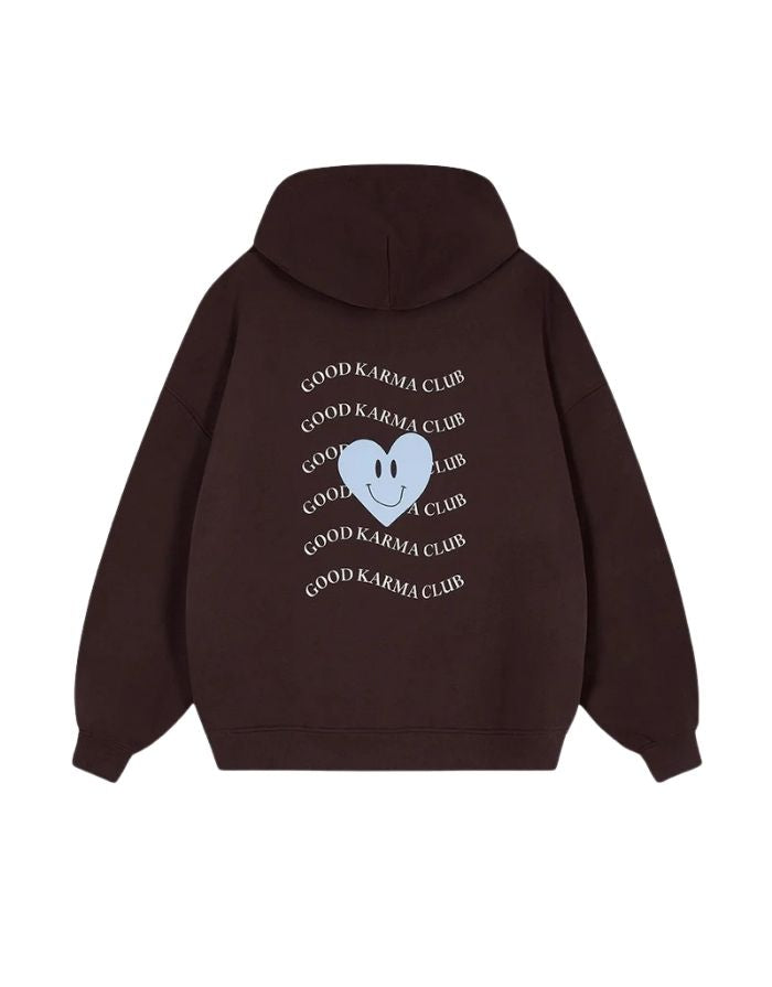 OH APRIL Hoodie Boyfriend Good Karma Wave in Truffle – oversized geschnittener Kapuzenpullover aus Baumwollmix mit Stickerei und Rückenprint.