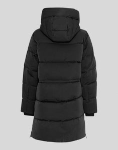 Schwarzer Wintermantel Mola Pavinaria von MSCH Copenhagen mit A-förmiger Passform, hohem Kragen und funktionalen Reißverschlussdetails.