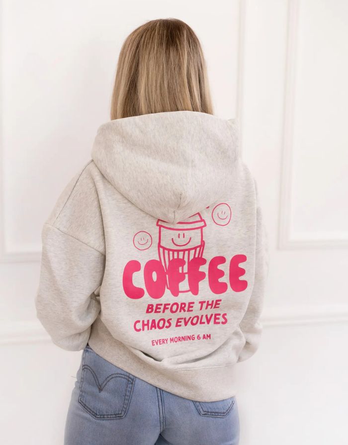 Hoodie Coffee before Chaos I Pink
