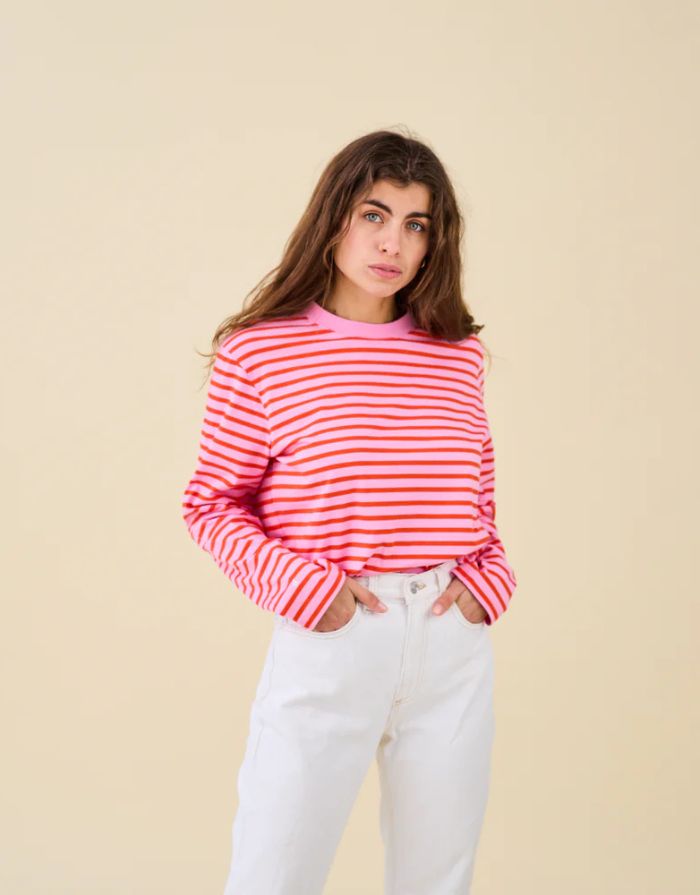Langarmshirt Gestreift I Pink/Rot