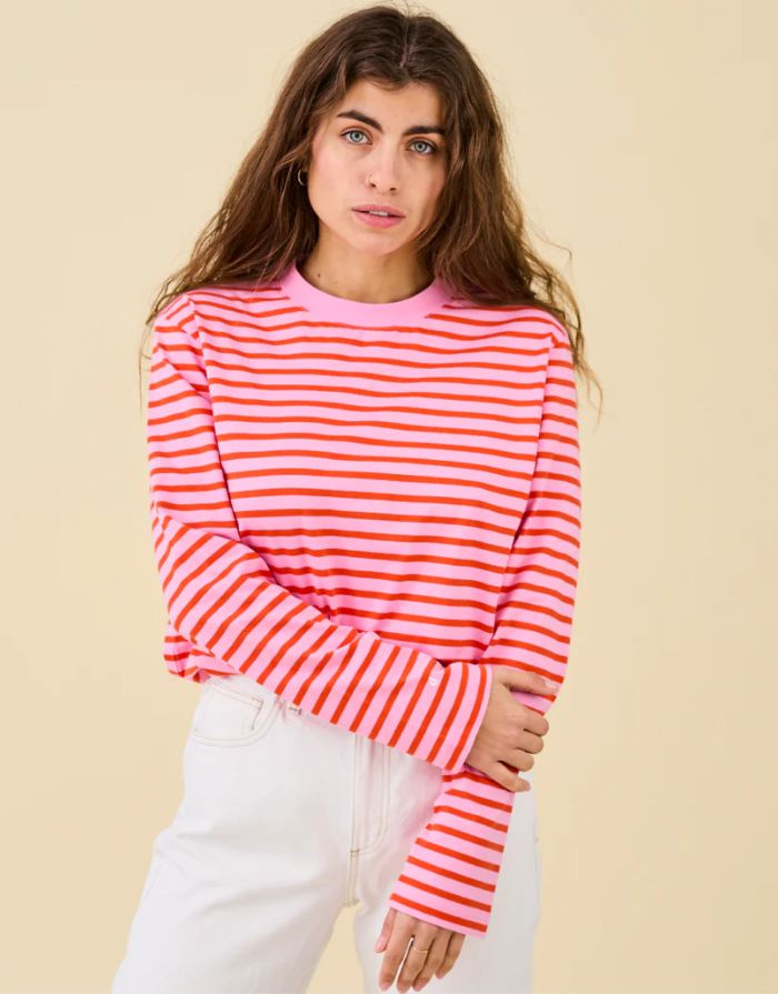 Langarmshirt Gestreift I Pink/Rot