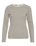  Langarmshirt Viameline von VILA in Birch und Schwarz aus geripptem Bio-Baumwoll-Jersey mit Rundhalsausschnitt.