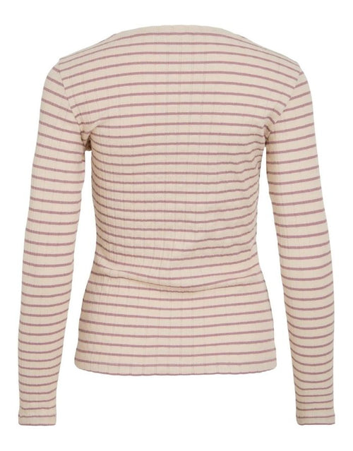 Langarmshirt Viameline von VILA in Birch und Schwarz aus geripptem Bio-Baumwoll-Jersey mit Rundhalsausschnitt.