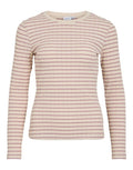  Langarmshirt Viameline von VILA in Birch und Schwarz aus geripptem Bio-Baumwoll-Jersey mit Rundhalsausschnitt.