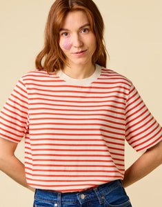 T-Shirt Gestreift I Rot/Off-White
