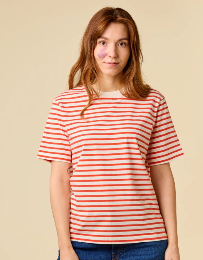 T-Shirt Gestreift I Rot/Off-White