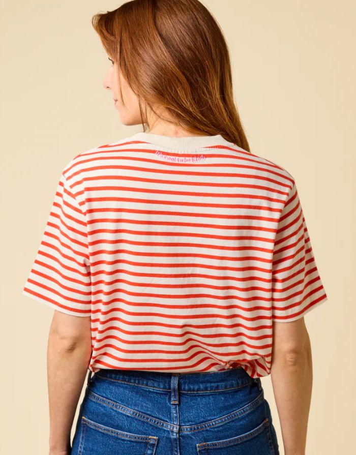 T-Shirt Gestreift I Rot/Off-White