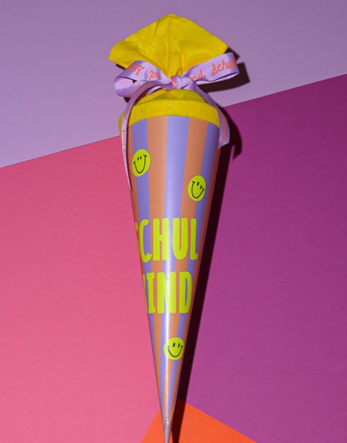 Schultüte 35cm I Schulkind - Streifen Lachs/Flieder