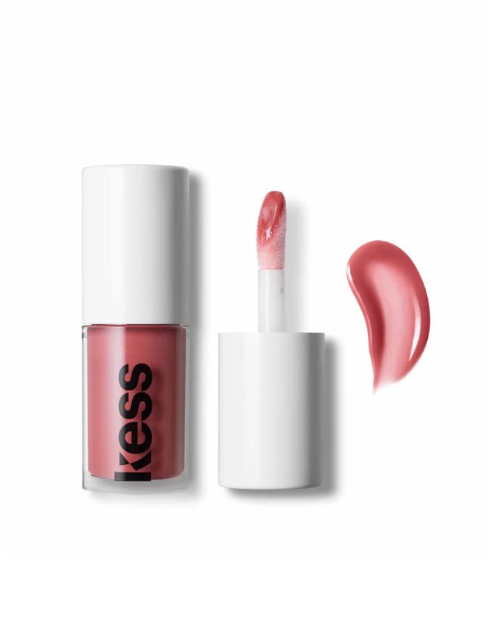 Kess Berlin Lip Oil in transparentem Glasflakon mit schwarzem Deckel – feuchtigkeitsspendendes Pflegeprodukt für glänzende Lippen