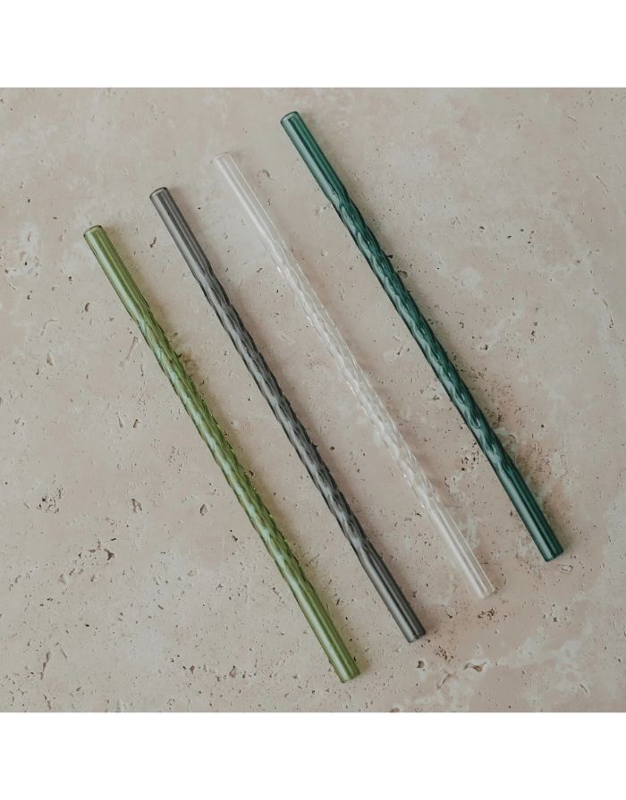 Strohhalme Glas 4er-Set I Grün gedreht