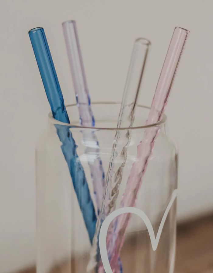 Strohhalme Glas 4er-Set I Rosa gedreht