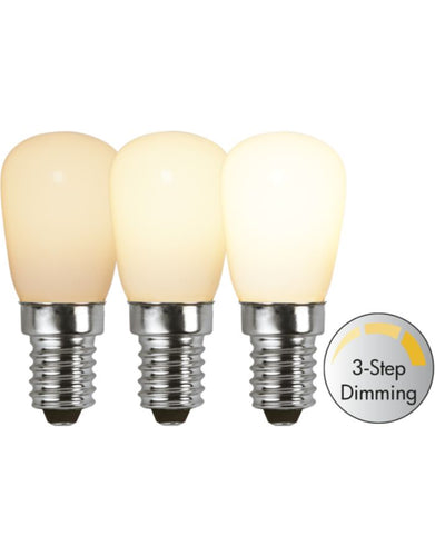 LED-Leuchtmittel mit E14-Fassung und 3-stufiger Klick-Dimmung (15–150 lm) von Star Trading – passend für Lucia-Weihnachtsleuchten, warmweißes Licht (2700 K)