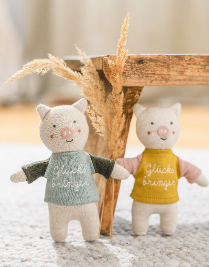 Stofftier Schwein Glücksbringer I Gelb/Rosa